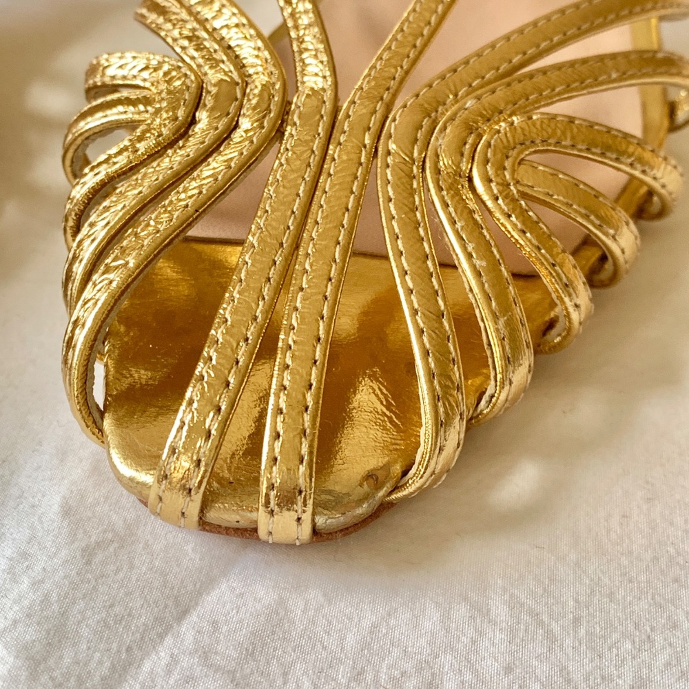 Loeffler Randall Priscilla Leather Heels Gold 7 - Picture 10 of 13